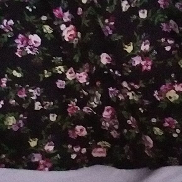 Worthington Dress Vintage 80s 90s Puffed 3/4 Sleeves Floral Pink on Black 10/12 - Picture 7 of 13